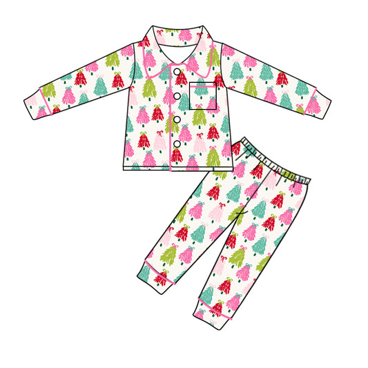 presale GLP1995  Colorful Bow Christmas Tree Pocket Beige Long Sleeve Long Pants Pajama Set 2024 9.12