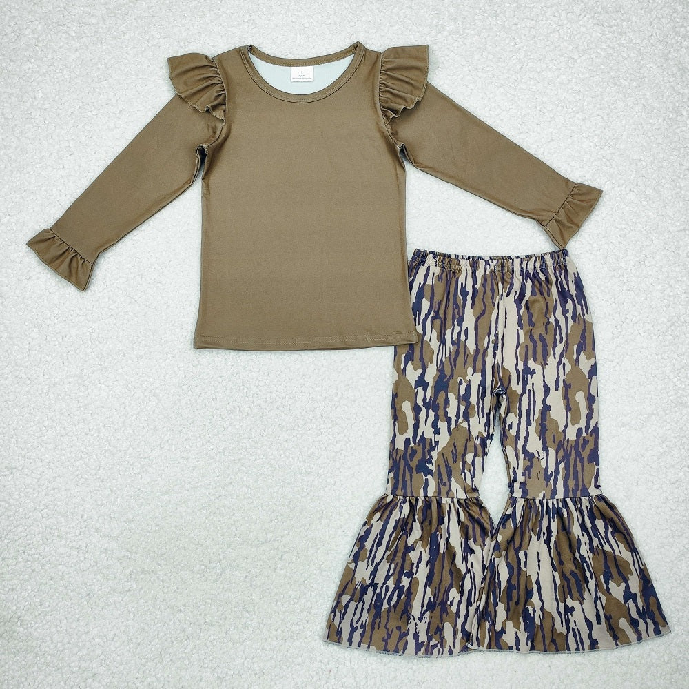 GLP2003 Solid color army green lace long sleeve camouflage trousers suit