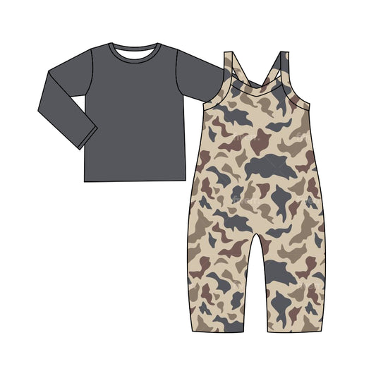 presale GLP2009  Baby Girls Light Khaki Camo Straps Jumpsuits Shirts 2pcs Sets 2024 9.13