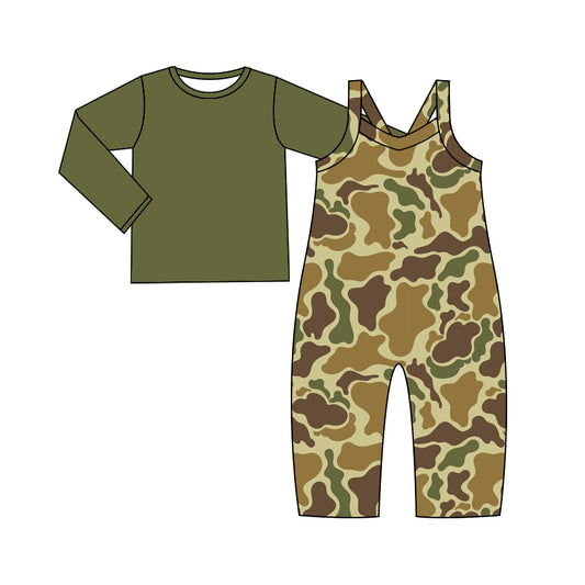 presale GLP2010  Baby Girls Green Camo Straps Jumpsuits Shirts 2pcs Sets 2024 9.13