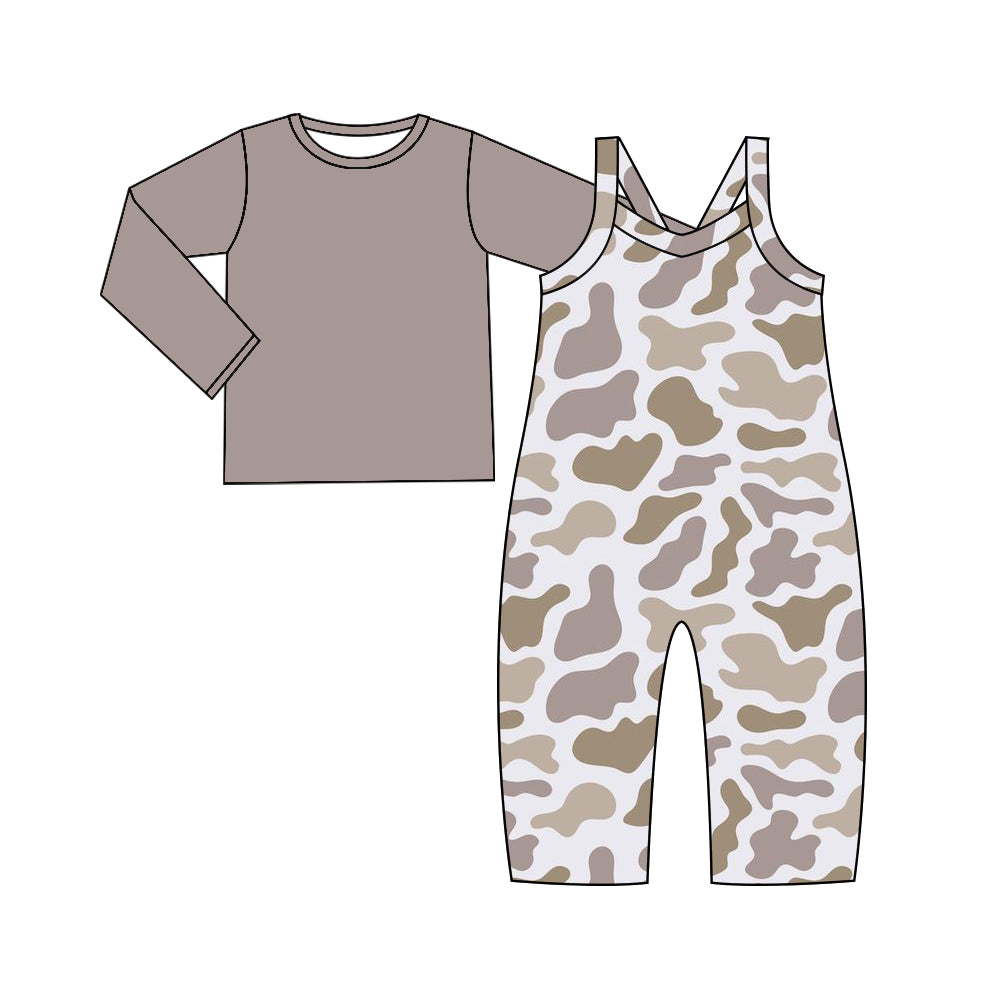 presale GLP2011 Baby Girls Grey Camo Straps Jumpsuits Shirt 2pcs Sets  2024 9.13