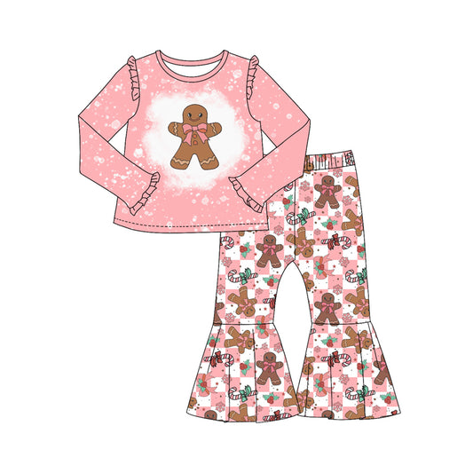 presale GLP2024 Gingerbread Man Bow Cane Pink and White Plaid Lace Long Sleeve Pants Set 2024 9.16