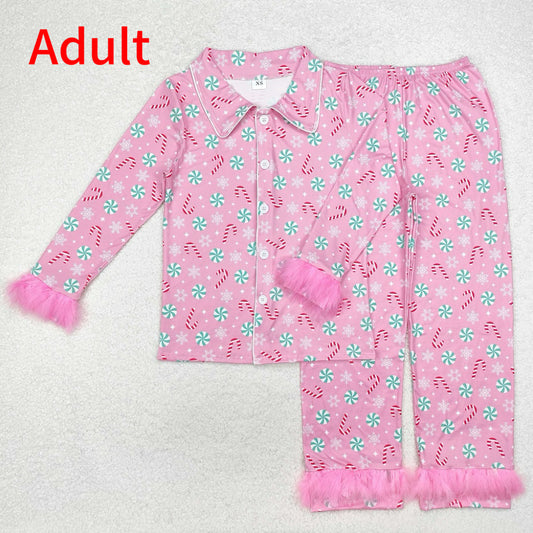 GLP2028 Adult Women Christmas Balls Tops Pants Fur Pajamas
