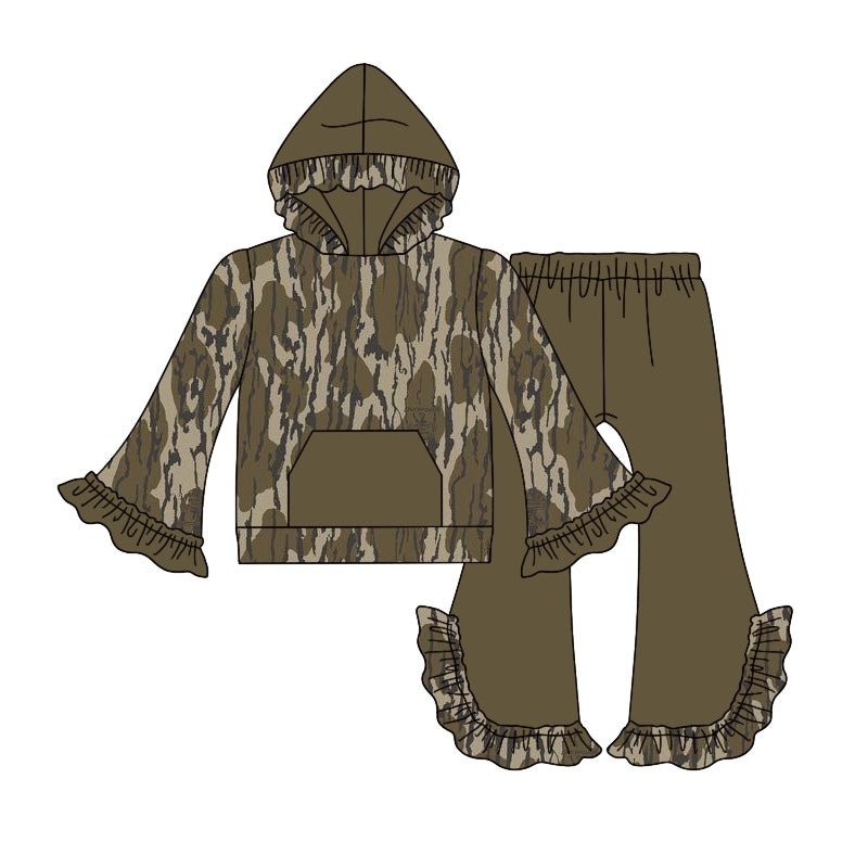 presale GLP2030 Baby Girls Bottomland Camo Hooded Top Bell Pants Clothes Sets  2024 9.18