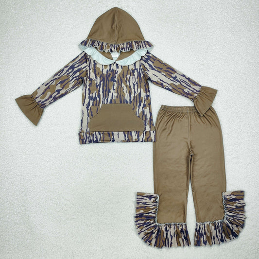 GLP2030 Baby Girls Bottomland Camo Hooded Top Bell Pants Clothes Sets