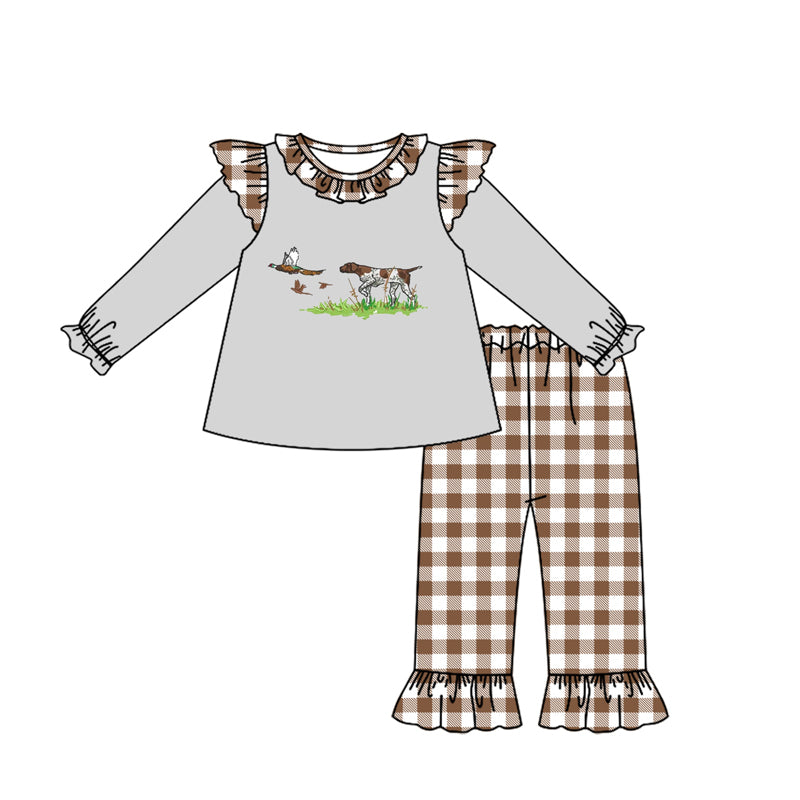 presale GLP2048 Duck Puppy Lace Grey Long Sleeve Brown Plaid Pants Suit 2024 9.18