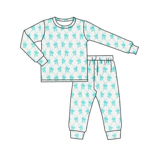 presale GLP2049 Blue Bow Pattern Long Sleeve Long Pants Pajama Set  2024 9.18