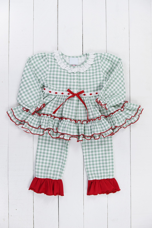 presale GLP2054 Christmas Green Plaid Long Sleeve Pants Set 2024 9.18