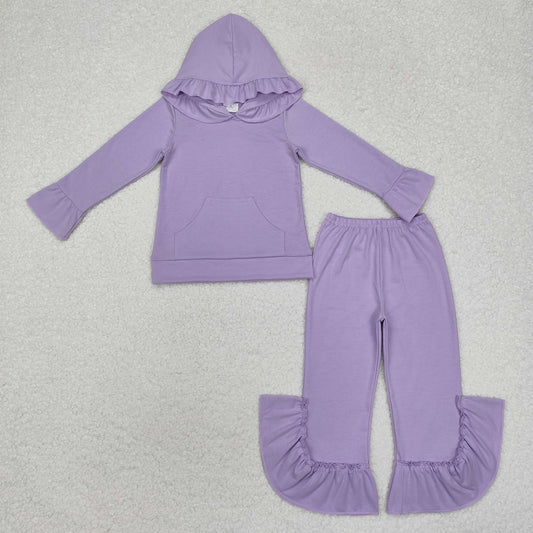 GLP2060 Solid Purple Lace Hooded Long Sleeve Pants Set