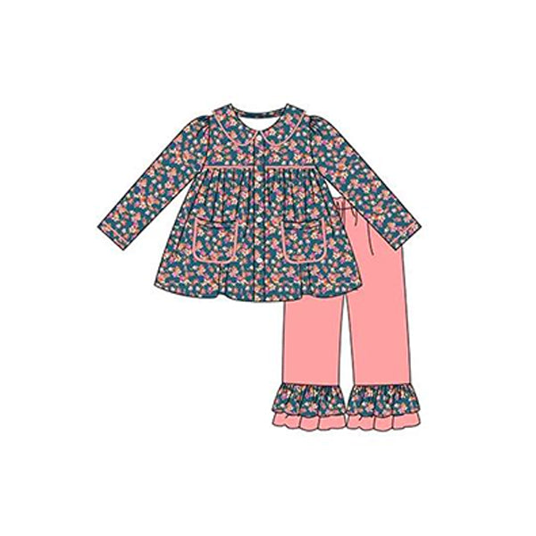 presale GLP2062 Flower Print Pocket Doll Collar Long Sleeve Pants Suit  2024 9.19