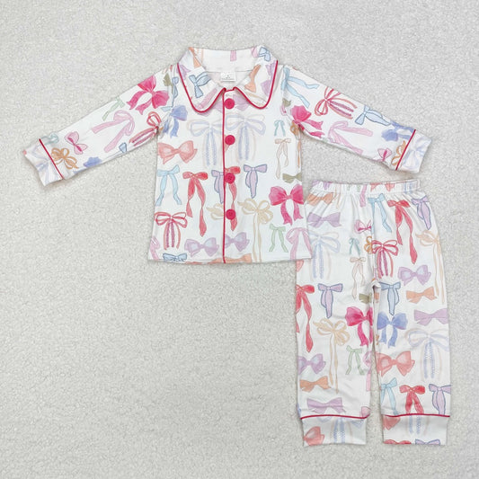 GLP2076  long sleeve colorful bow print button down pajama set