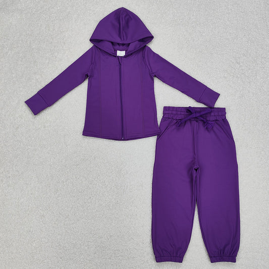 GLP2079 Purple Yoga Suit Zipper Hooded Long Sleeve Pants Set  D 3.14