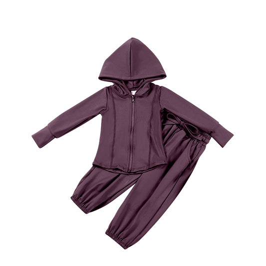 presale GLP2082 Maroon Yoga Suit Zipper Hooded Long Sleeve Pants Set 2024 9.21