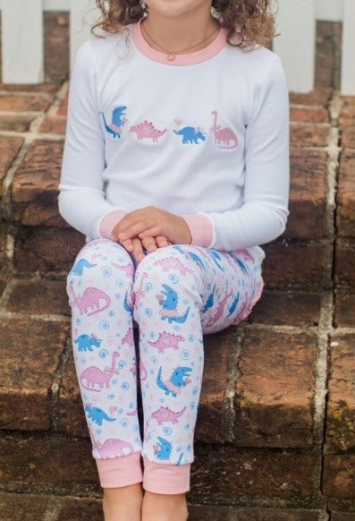 presale GLP2086 Heart Dinosaur Pink and White Long Sleeve Pants Set 2024 9.21