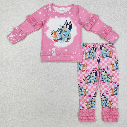 GLP2088 Pink Lace Long Sleeve Plaid Trousers Set