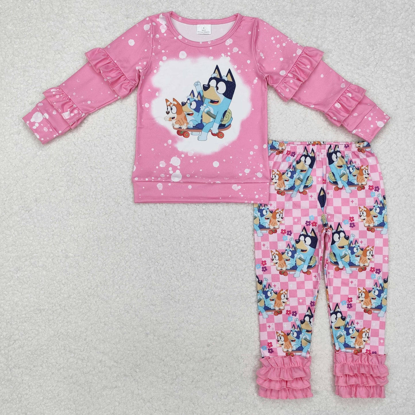 GLP2088 Pink Lace Long Sleeve Plaid Trousers Set