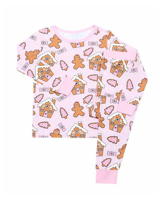 presale GLP2091  Gingerbread Man Christmas Tree House Pink Long Sleeve Long Pants Pajama Set 2024 9.21