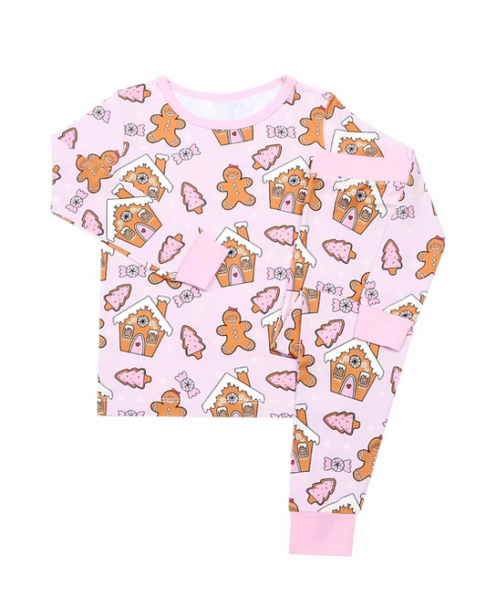 presale GLP2091 Gingerbread Man Christmas Tree House Pink Long Sleeve Long Pants Pajama Set 2024 9.21