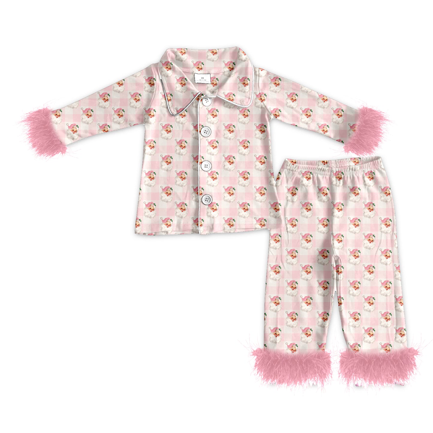 presale GLP2093 Adult women Santa Claus pink plaid plush edge long sleeve long pants pajamas set 2024 9.21