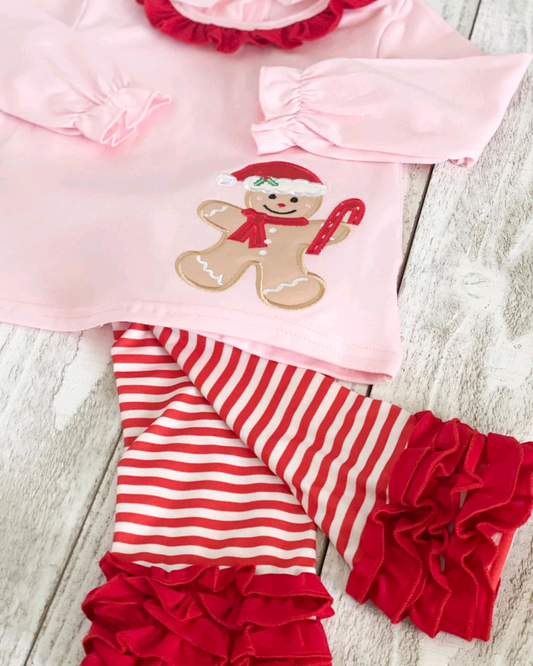 presale GLP2101  Gingerbread Man Red Lace Pink Long Sleeve Striped Pants Suit 2024 9.23