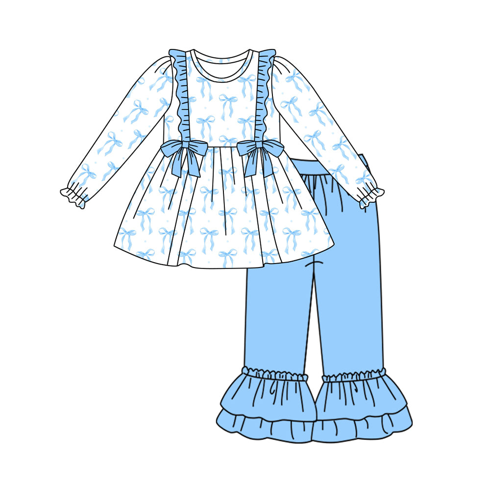 GLP2109  Blue lace bow white long-sleeved trousers suit D 6.18