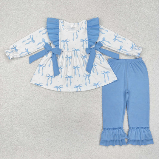 GLP2109  Blue lace bow white long-sleeved trousers suit D 6.18