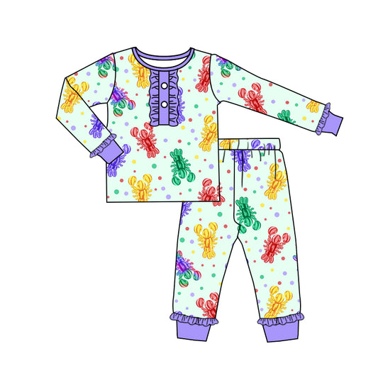 presale GLP2112 Mardi Gras Lobster Colorful Polka Dot Purple Lace Long Sleeve Long Pants Pajama Set 2024 9.25