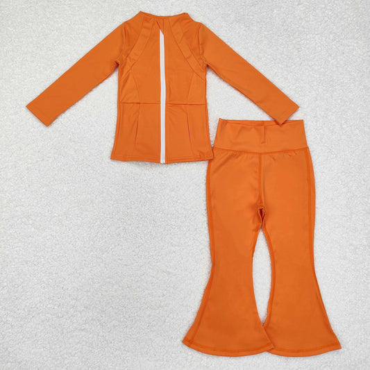 GLP2117 Baby Girls Orange Yoga Active Wear Jackets Pants 2pcs Clothes Sets