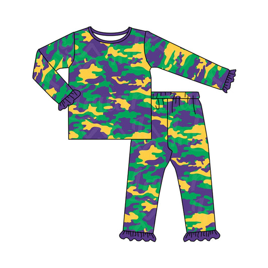 presale GLP2122 Yellow, green and purple camouflage lace long-sleeved trousers pajama set 2024 9.27