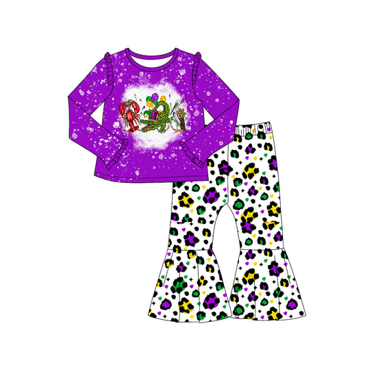 presale GLP2124 Carnival Lobster Crocodile Bird Purple Lace Long Sleeve Leopard Print Pants Set  2024 9.27