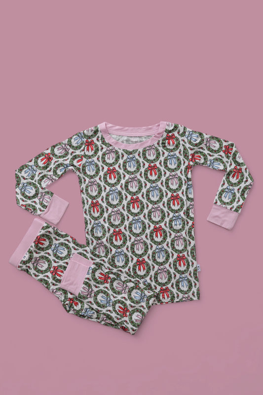 presale GLP2127 Christmas wreath bow pattern pink and white long-sleeved long pants pajama set 2024 9.27