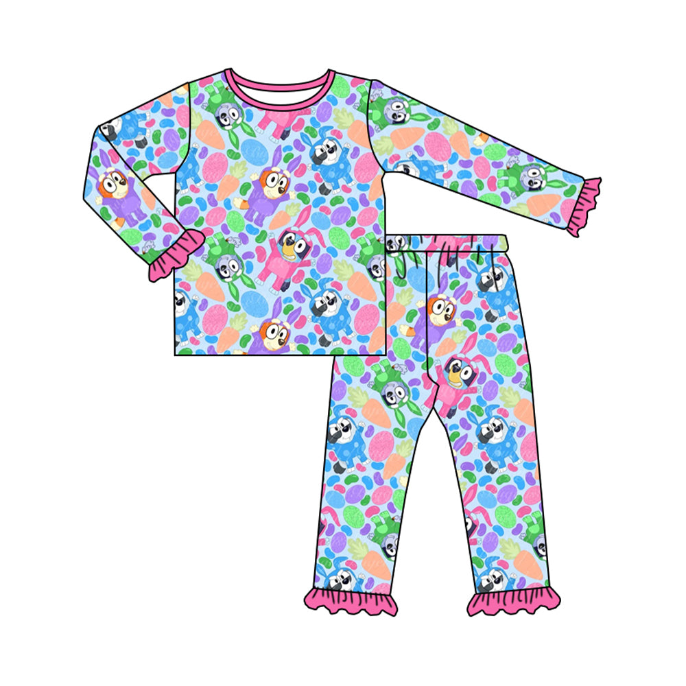 presale GLP2132  Easter Carrot Pink Blue Long Sleeve Long Pants Pajama Set 2024 9.28
