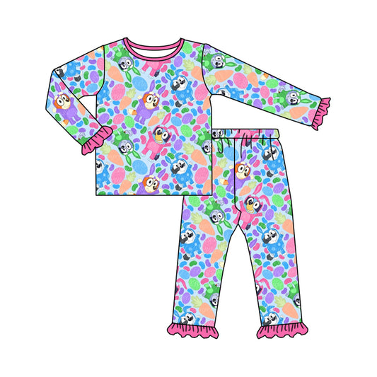 presale GLP2132  Easter Carrot Pink Blue Long Sleeve Long Pants Pajama Set 2024 9.28