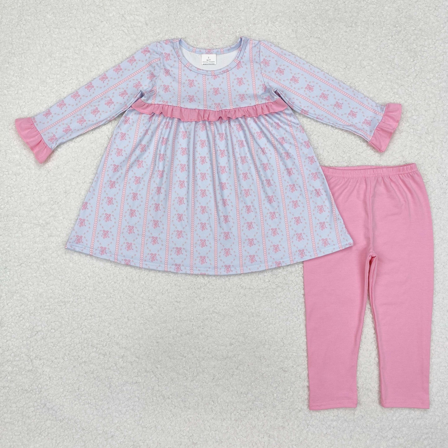 GLP2145 Ballet Shoes Flower Pink Lace Blue Long Sleeve Pants Set