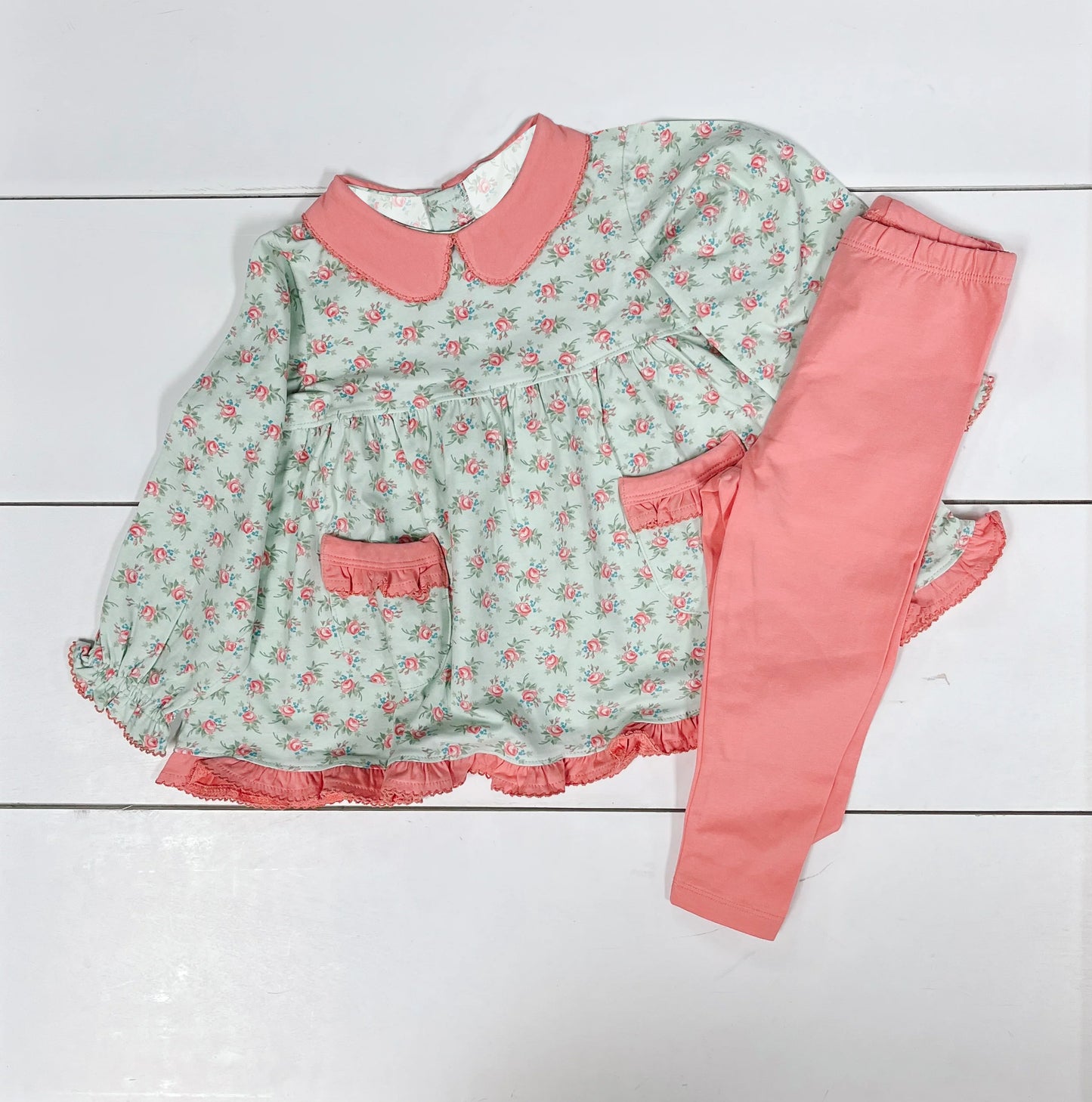 presale GLP2147 Flower and leaf pink lace pocket doll collar green long sleeve trousers suit   2024 10.8