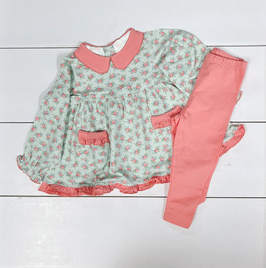 presale GLP2147 Flower and leaf pink lace pocket doll collar green long sleeve trousers suit   2024 10.8
