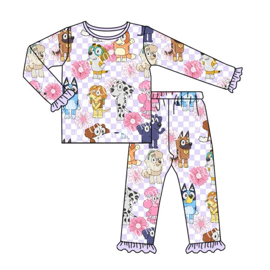 presale GLP2150 Flower purple and white plaid long-sleeved trousers pajama set 2024 10.8