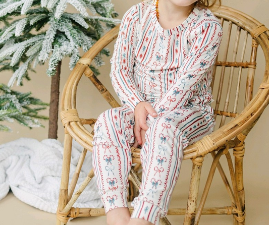 presale GLP2153 White long-sleeved and long-pants Christmas bow pattern striped pajama set 2024 10.8