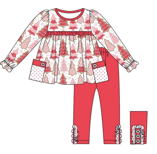 presale GLP2157 Christmas Tree Polka Dot Pocket Red Lace White Long Sleeve Pants Set 2024 10.8
