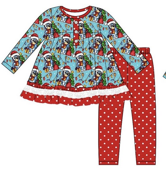 presale GLP2160 Christmas Lights Lace Polka Dot Red Lace Blue Long Sleeve Pants Set 2024 10.8