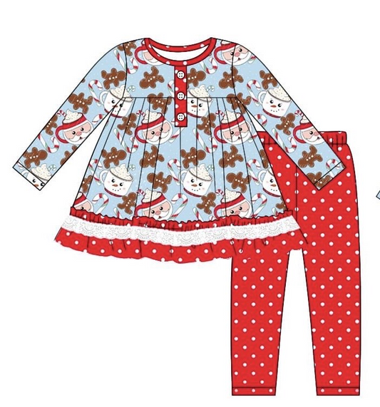 presale GLP2162 Santa Claus Cup Gingerbread Man Lace Polka Dot Red Lace Blue Long Sleeve Pants Set  2024 10.8