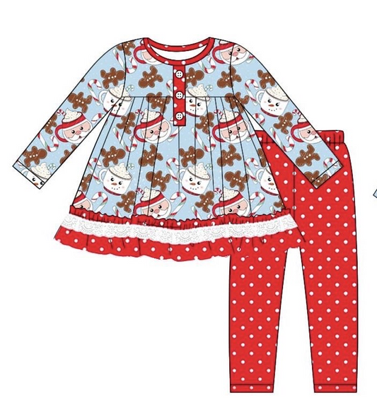 presale GLP2162 Santa Claus Cup Gingerbread Man Lace Polka Dot Red Lace Blue Long Sleeve Pants Set 2024 10.8
