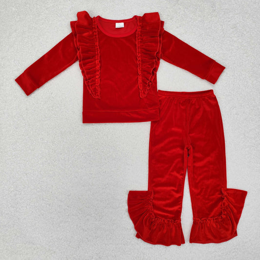 GLP2164 Solid red lace long sleeve trousers suit