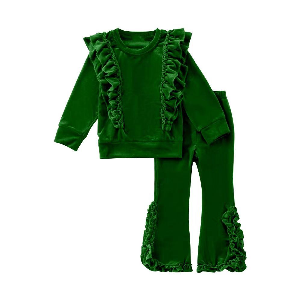 presale GLP2165  Solid Green Lace Long Sleeve Pants Set 2024 10.8