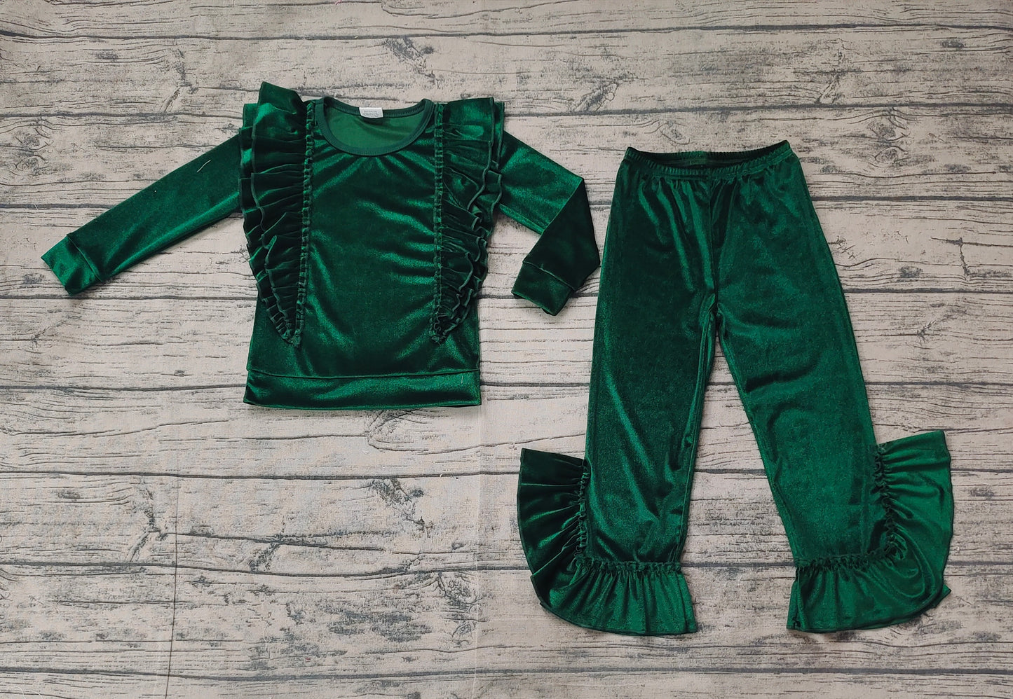 GLP2165  Solid Green Lace Long Sleeve Pants Set