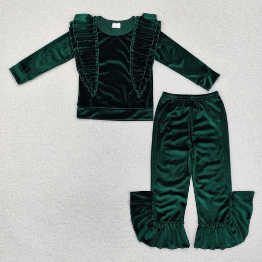 GLP2165  Solid Green Lace Long Sleeve Pants Set