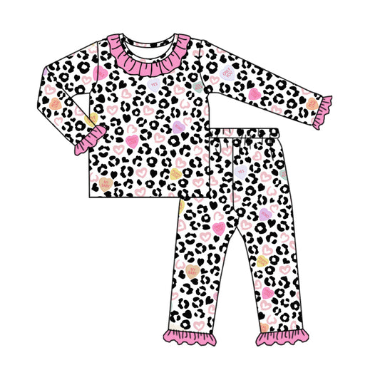 presale GLP2169 Love heart leopard print pink lace white long-sleeved trousers pajamas set  2024 10.9