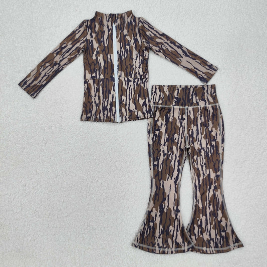 GLP2171 Camouflage Army Green Yoga Suit Zipper Long Sleeve Pants Set