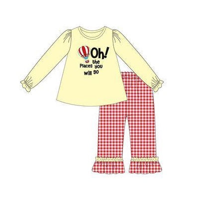 presale GLP2175  Letter Hot Air Balloon Yellow Long Sleeve Lace Red Plaid Trousers Suit D 4.5