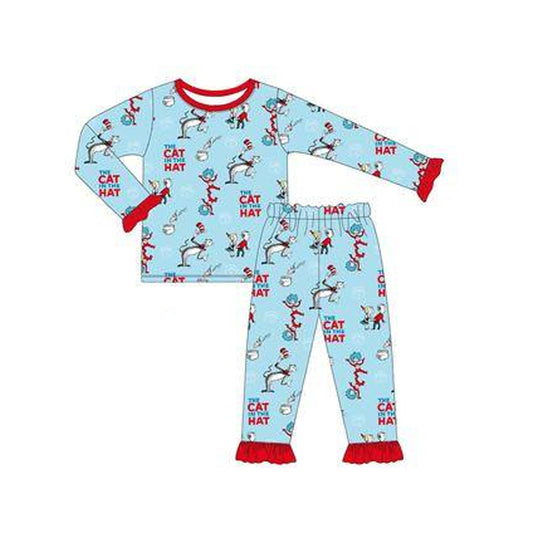 presale GLP2178 Red and blue lettering lace long-sleeved trousers pajamas set  2024 10.10